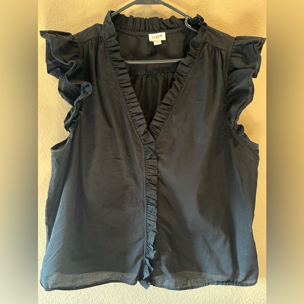 Black Ruffled Women's Top J Crew Size XL